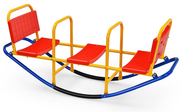 Costway Altalena basculante oscillante di metallo con maniglie e 3 posti a sedere, Altalena saliscendi per bambini