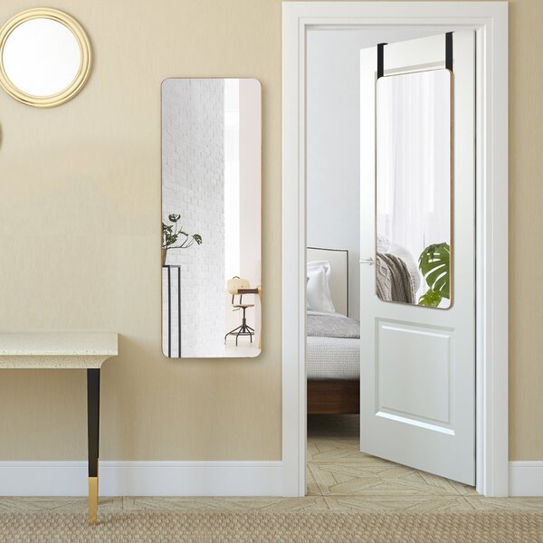 Costway Specchio rettangolare montato al muro o porta con angoli arrotondati, Specchio da trucco da appendere con 2 ganci