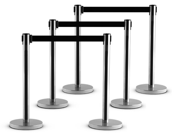 Costway Set di 6 paletti di delimitazione per coda con nastro retrattile, Barriera in acciaio inox per controllo folla