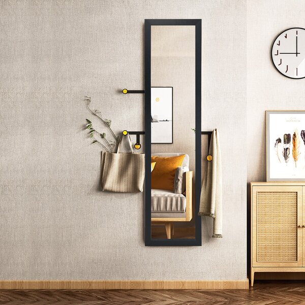 Costway Specchio a figura intera 155x37cm con struttura di legno, Specchio moderno per camera da letto salone ingresso Nero