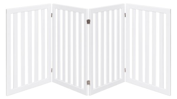 Costway Cancello di legno pieghevole e girevole con 4 pannelli, Barriera per animali con cuscinetti antiscivolo Bianco