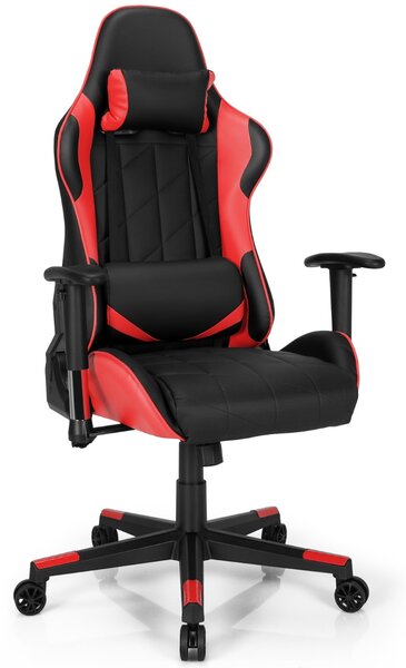 Costway Sedia da gaming girevole a 360° con poggiatesta e cuscino lombare, Sedia ergonomica per computer Nero e rosso