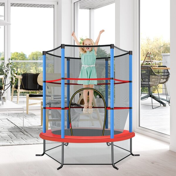 Costway Tappeto elastico per bambini con rete di sicurezza in acciaio resistente, Tappeto elastico con struttura Blu