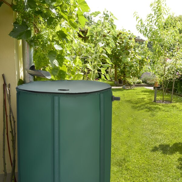 Costway Bidone pieghevole 225 L per acqua piovana con tappo filtro, Cisterna acqua per giardino con valvola a rete Verde