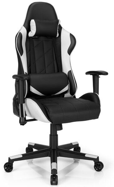 Costway Sedia da gaming girevole a 360° con poggiatesta e cuscino lombare, Sedia ergonomica per computer Nero e bianco