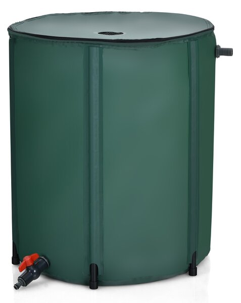Costway Bidone pieghevole 225 L per acqua piovana con tappo filtro, Cisterna acqua per giardino con valvola a rete Verde