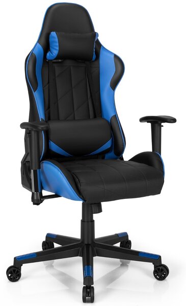 Costway Sedia da gaming girevole a 360° con poggiatesta e cuscino lombare, Sedia ergonomica per computer Nero e blu