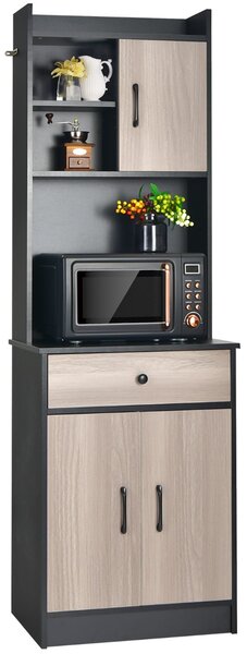 Costway Mobile da cucina con 3 ante e ripiani regolabili, Credenza con ampio spazio aperto per microonde Nero