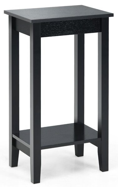 Costway Tavolino da salotto con 2 livelli e 4 gambe in solido legno, Tavolino di servizio stretto e compatto Nero