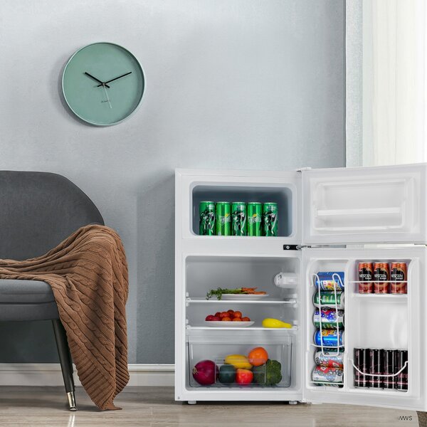Costway Frigorifero compatto 90 L con luce LED e refrigerazione rapida, Freezer silenzioso separato con 2 ante Bianco