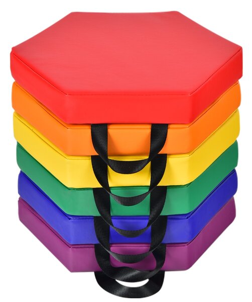 Costway Set di 6 cuscini esagonali morbidi con maniglie per bambini, Sedili portatili e flessibili per scuola Arcobaleno