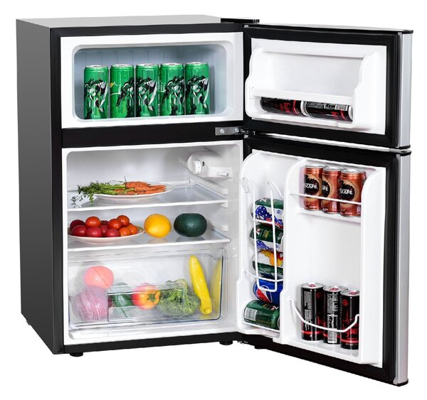 Costway Frigorifero compatto 90 L con luce LED e refrigerazione rapida, Freezer silenzioso separato con 2 ante Grigio
