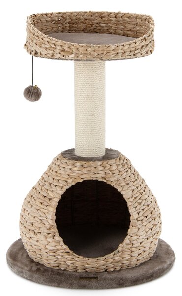 Costway Albero per gatti da interno con palo tiragraffi in sisal naturale, Centro attività torre con pallina appesa Marrone