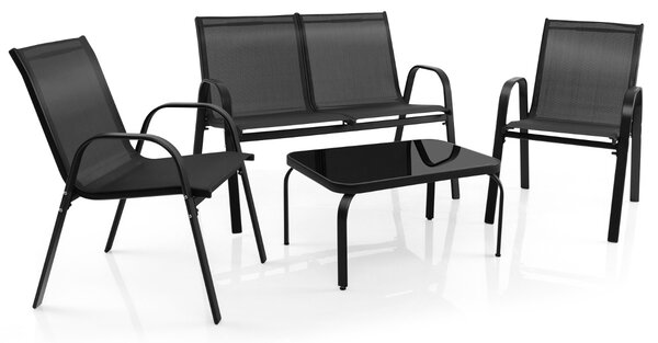 Costway Set di mobili per esterni con tavolino in vetro temperato, Set di mobili 4 pezzi per giardino piscina Grigio