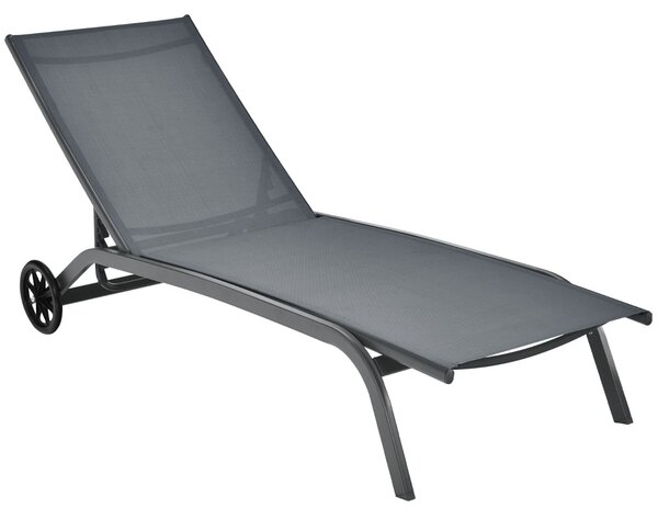 Costway Chaise longue regolabile per cortile con ruote, Sedia a sdraio reclinabile in 6 posizioni da esterno Grigio