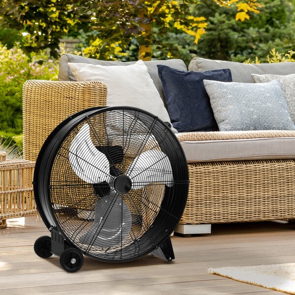 Costway Ventilatore a tamburo industriale a 3 velocità con pale in alluminio, Ventilatore portatile in metallo Nero