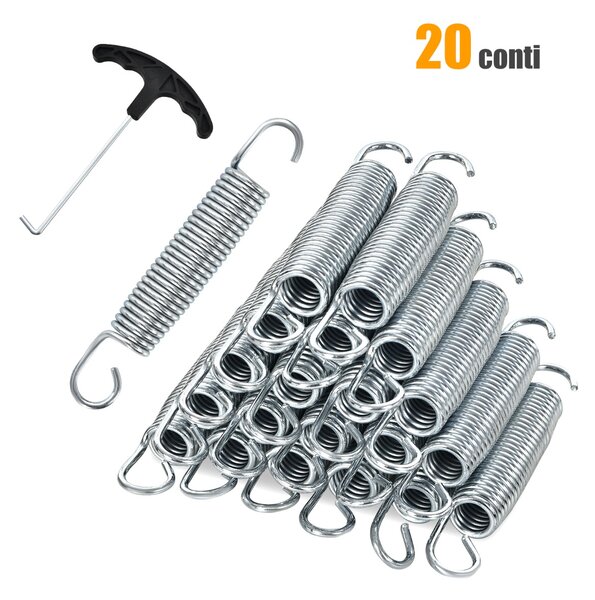 Costway Set di 20 molle di 14 cm in acciaio galvanizzato con gancio a T di trazione, Kit sostituzione tappeto elastico