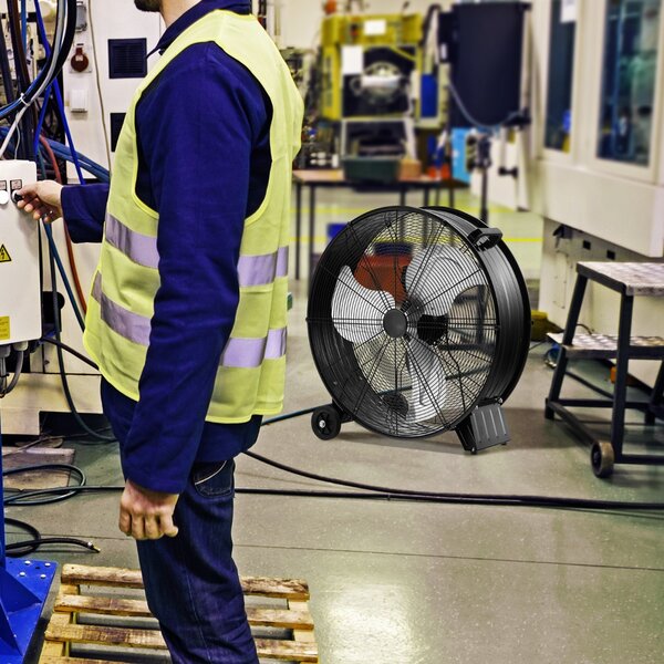 Costway Ventilatore a tamburo industriale a 3 velocità con pale in alluminio, Ventilatore portatile in metallo Nero
