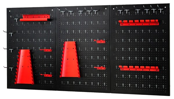 Costway Organizer da parete in metallo con 3 pannelli forati 25 accessori, Kit per la conservazione degli attrezzi