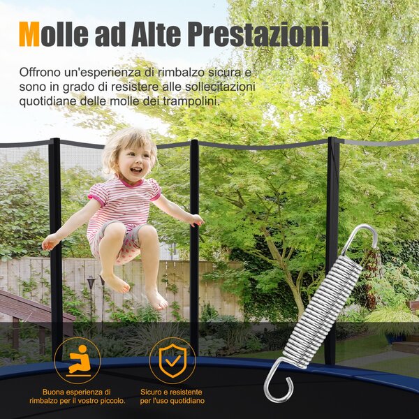 Costway Set di 20 molle di 14 cm in acciaio galvanizzato con gancio a T di trazione, Kit sostituzione tappeto elastico