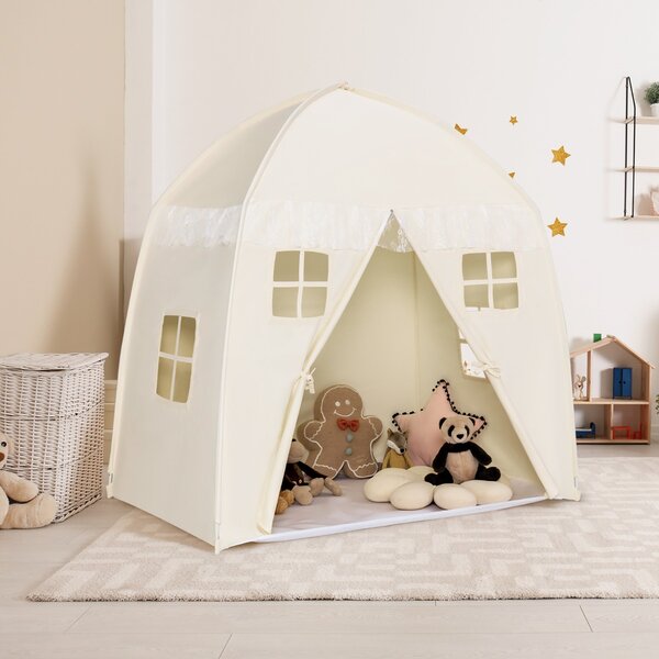 Costway Tenda da gioco per bambini con borsa di trasporto tappetino antiscivolo, Tenda da principesse portatile Beige