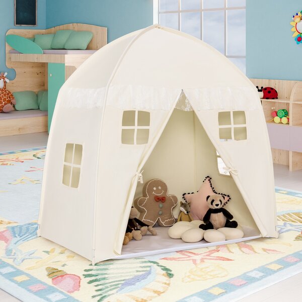 Costway Tenda da gioco per bambini con borsa di trasporto tappetino antiscivolo, Tenda da principesse portatile Beige