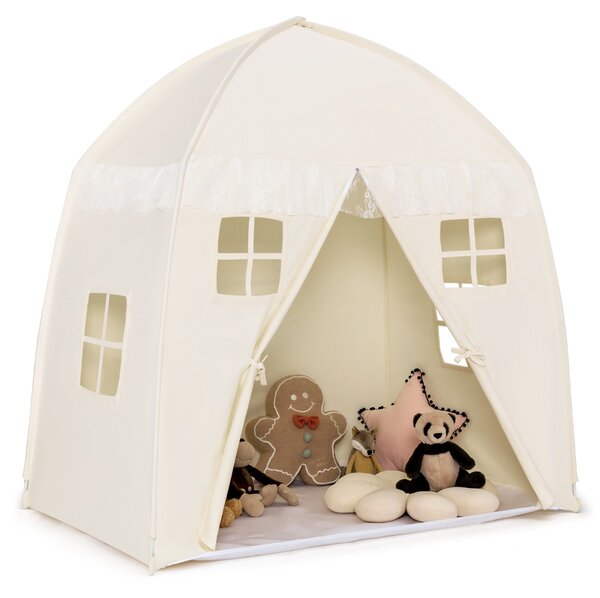 Costway Tenda da gioco per bambini con borsa di trasporto tappetino antiscivolo, Tenda da principesse portatile Beige