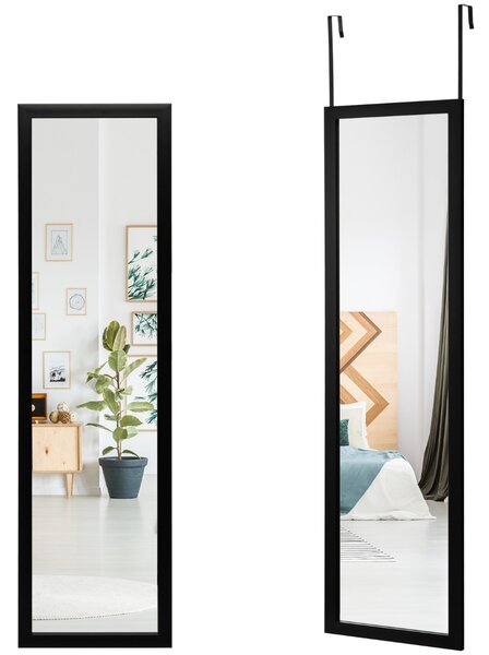 Costway Specchio a tutta lunghezza sopra la porta con ganci per la porta, Specchio per camera da letto soggiorno Nero