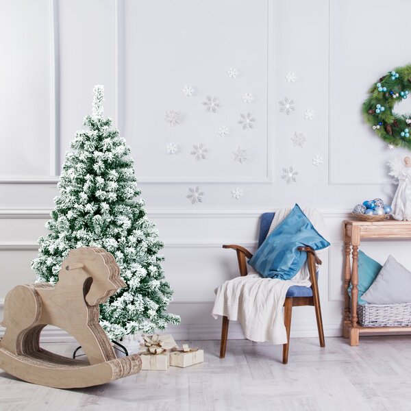 Costway Albero di Natale artificiale innevato, Pino illuminato con cerniera 200 luci LED base pieghevole di metallo 135cm