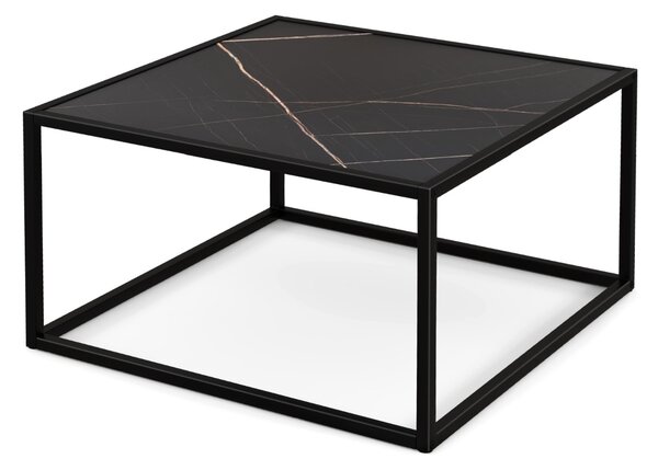 Costway Tavolino moderno quadrato con piano in finto marmo e struttura in acciaio, Tavolino da cocktail centrale Nero