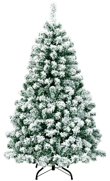 Costway Albero di Natale artificiale innevato, Pino illuminato con cerniera 200 luci LED base pieghevole di metallo 135cm