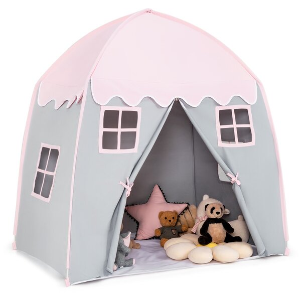 Costway Tenda da gioco per bambini con borsa di trasporto tappetino antiscivolo, Tenda da principesse portatile Rosa