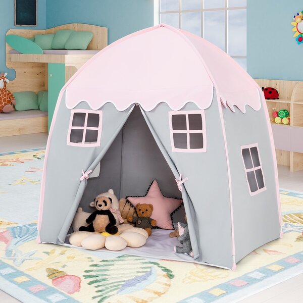 Costway Tenda da gioco per bambini con borsa di trasporto tappetino antiscivolo, Tenda da principesse portatile Rosa