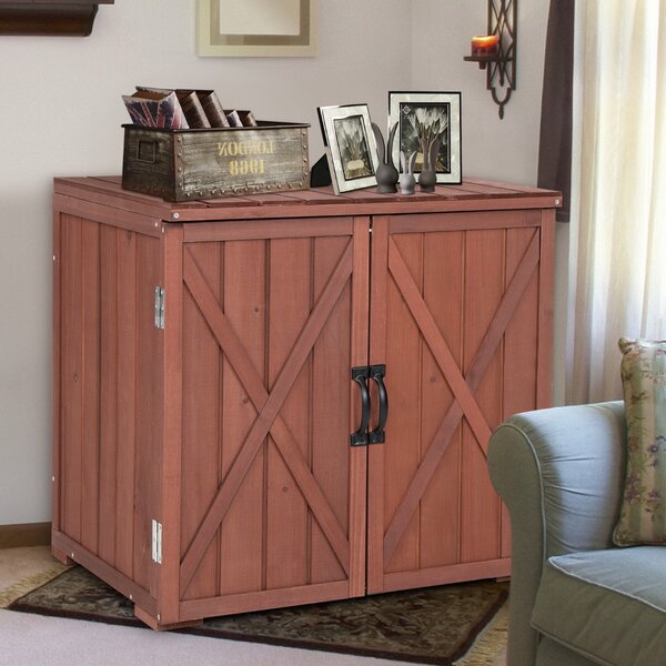 Costway Capanno per attrezzi in legno di abete con 2 ante magnetiche per giardino patio, Organizzatore di utensili Marrone