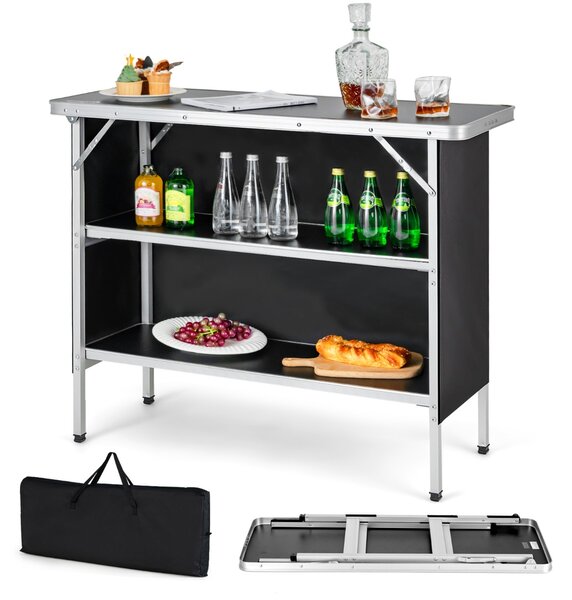 Costway Tavolo da campeggio pieghevole in alluminio con ripiani aperti ampio spazio, Tavolo da picnic portatile Nero