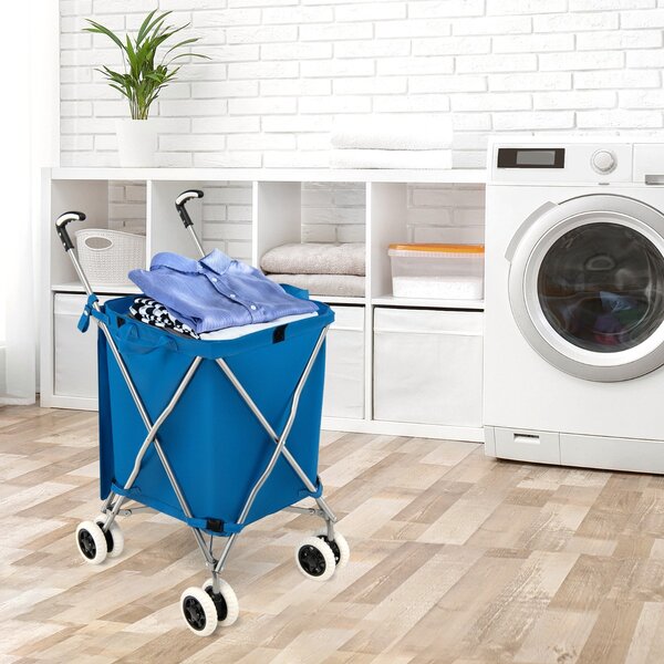 Costway Carrello pieghevole con ruote fodera in tessuto oxford rimovibile impermeabile, Carrello della spesa leggera Blu