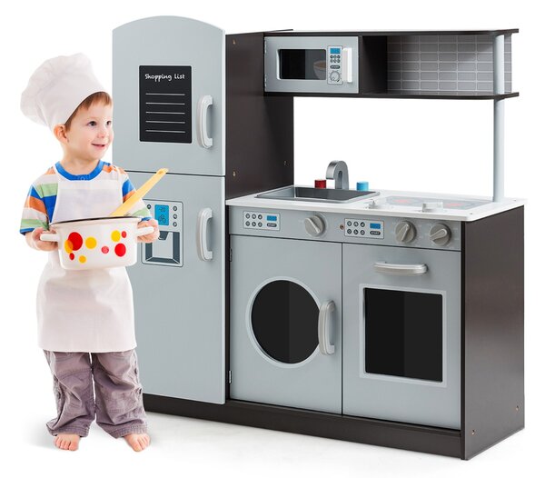 Costway Cucina giocattolo per bambini con accessori personalizzati manopole, Cucina verticale in legno