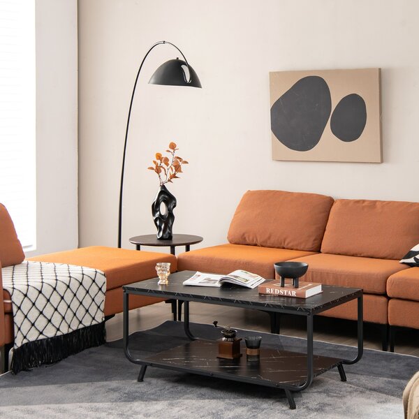 Costway Tavolino da caffè in finto marmo, Tavolino moderno adatto a ufficio salotto e balcone 105x55x46,5cm Nero