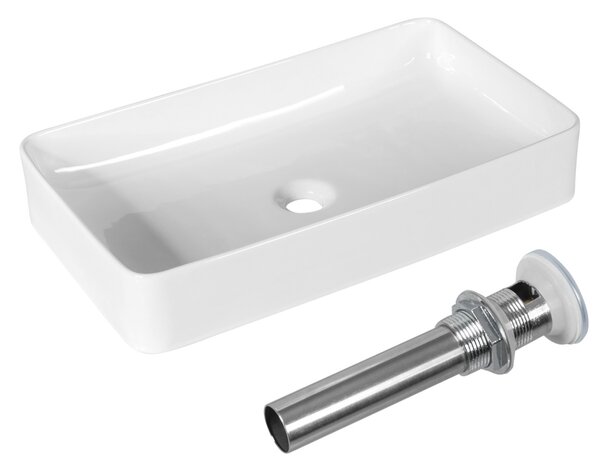 Costway Lavandino da bagno in porcellana con scarico a scomparsa, Lavandino da bagno in ceramica 60x35cm Bianco