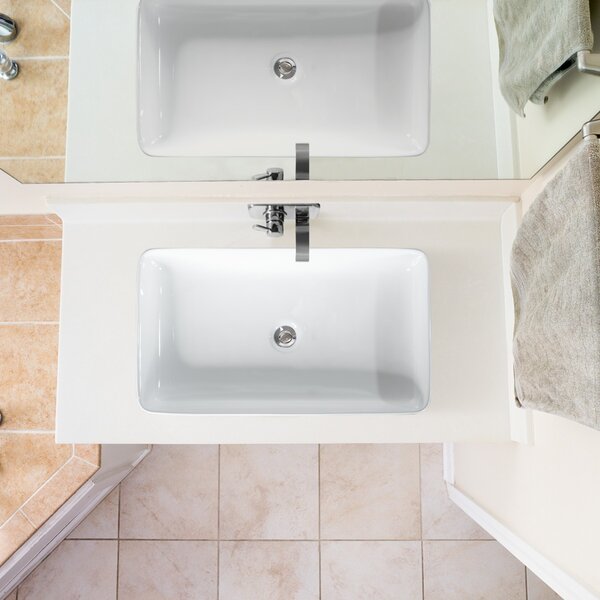 Costway Lavandino da bagno in porcellana con scarico a scomparsa, Lavandino da bagno in ceramica 60x35cm Bianco