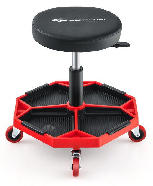 Costway Sgabello meccanico con portata di 150 KG sedile imbottito per garage, Sedia a rotelle regolabile per garage officina Rosso