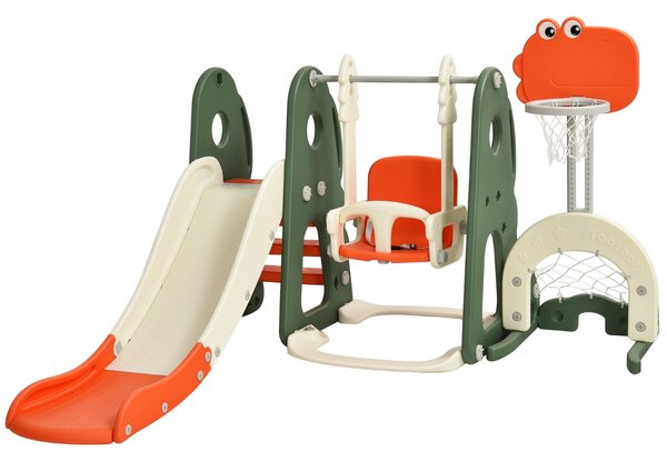 Costway Set 6 in 1 scivolo con canestro per bambini per interni, Set giochi con altalena e porta da calcio Arancione