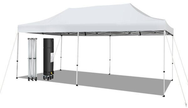 Costway Gazebo regolabile e pieghevole 6x3M con ruote e borsa portatile, Tenda impermeabile per feste e campeggi Bianco
