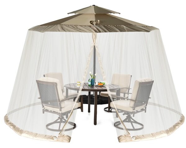 Costway Zanzariera per ombrellone con 2 porte a doppia cerniera, Rete per ombrellone da patio con base riempibile Beige