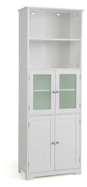 Costway Armadio 163cm con 2 armadietti scomparti aperti ripiani regolabili ante in vetro, Organizzatore da pavimento Bianco