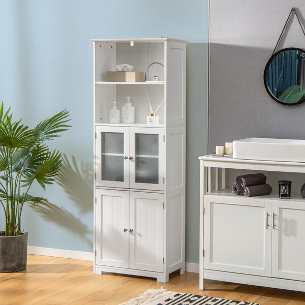Costway Armadio 163cm con 2 armadietti scomparti aperti ripiani regolabili ante in vetro, Organizzatore da pavimento Bianco
