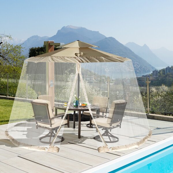 Costway Zanzariera per ombrellone con 2 porte a doppia cerniera, Rete per ombrellone da patio con base riempibile Beige