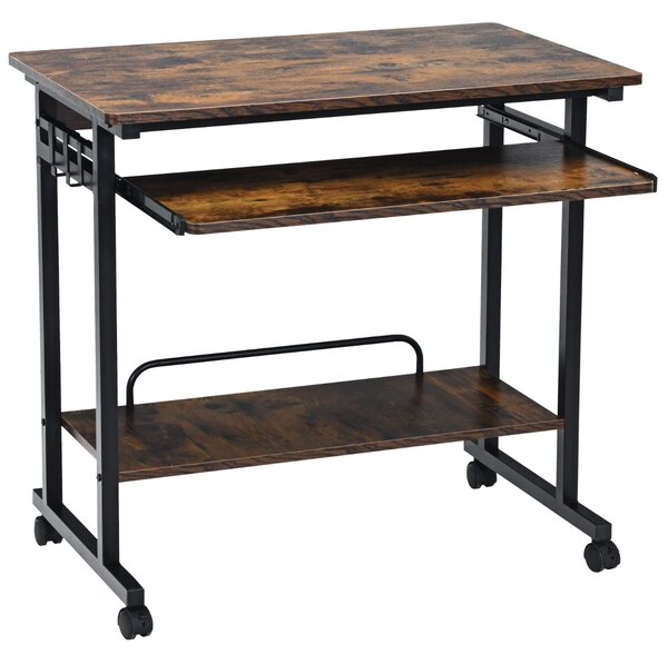 Costway Scrivania mobile per computer con vassoio per tastiera, Carrello per PC portatile su ruote Marrone rustico