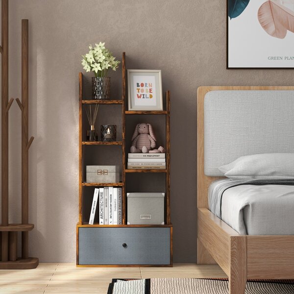 Costway Libreria a 7 piani con cassetto 7 scomparti, Libreria espositiva in legno da 118 cm per soggiorno Marrone