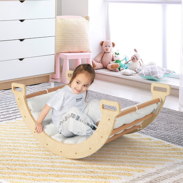 Costway Dondolo ad arco 2 in 1 con morbido cuscino, Arco di arrampicata a doppia faccia per bambini di 1+ anni Naturale